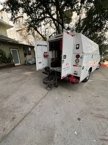 Magnet Plumbing service vehicle on-site for Sewer Line Repair in South Manchaca